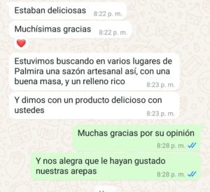 Opinión cliente arepas pal corazón en Palmira Valle Colombia